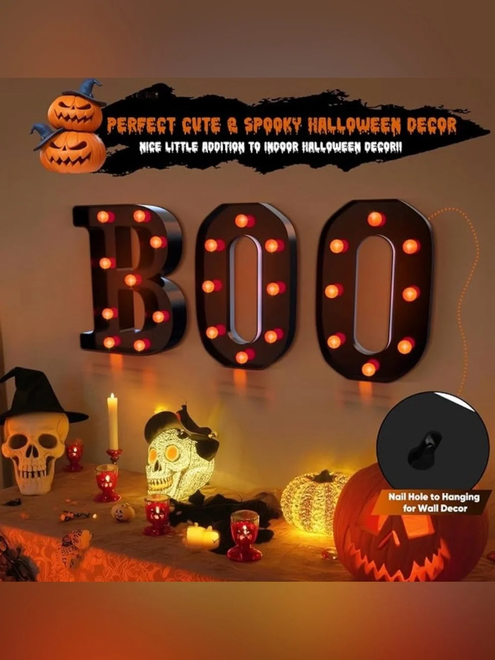 New 3 LED Light Up Marquee Letters BOO Halloween Decorative Sign